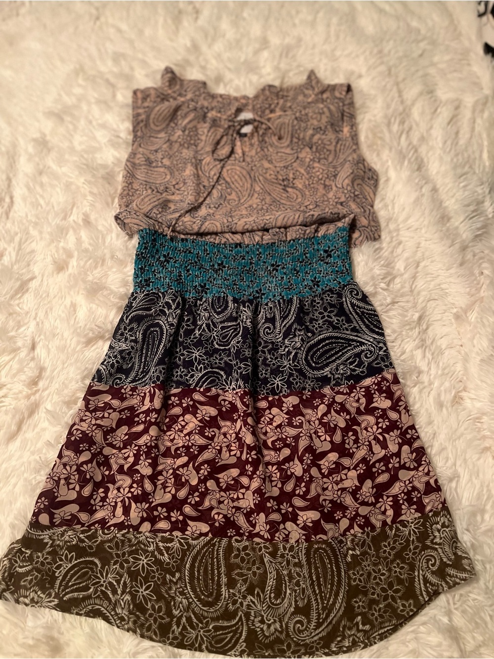 CAbi Paisley Floral Drawstring Dress - Blush and Navy
